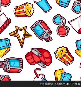Seamless pattern of 3d movie elements and cinema objects in cartoon style. Seamless pattern of 3d movie elements and cinema objects in cartoon style.