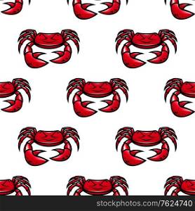 Seamless pattern of a red marine crab with large claws in a repeat pattern in square format. Seamless pattern of a red marine crab