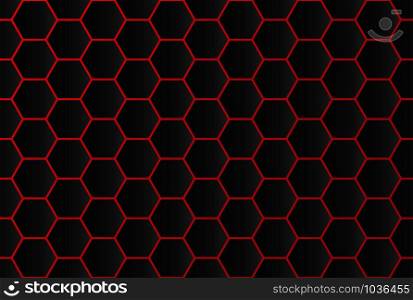Seamless pattern of abstract black hexagon background with red line