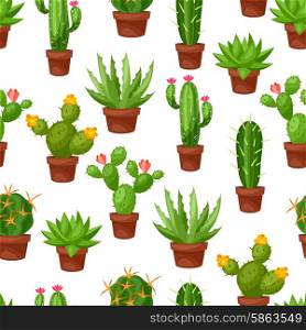 Seamless pattern of abstract cactuses in flower pot. Seamless pattern of abstract cactuses in flower pot.