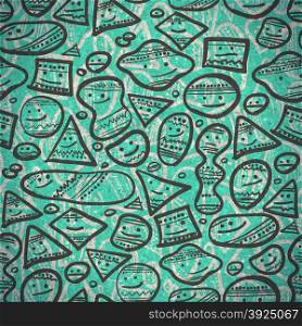 Seamless pattern of abstract cheerful smiles of different shapes
