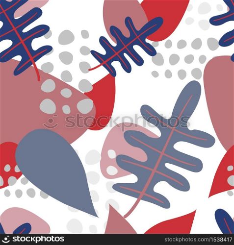 Seamless pattern of abstract leaves and elements. Background with geometric patterns for wallpaper, paper, posters.. Seamless pattern of abstract leaves and elements.