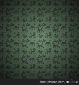 Seamless pattern of ancient animals and birds