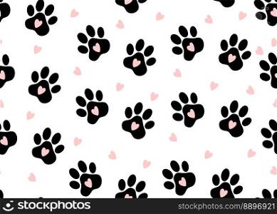 Seamless pattern of animal paw prints. Vector illustration on a white background.. Seamless pattern of animal paw prints. Vector illustration on a white background