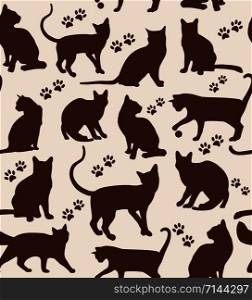 Seamless pattern of animals. Cats pattern on beige. . Seamless pattern of animals