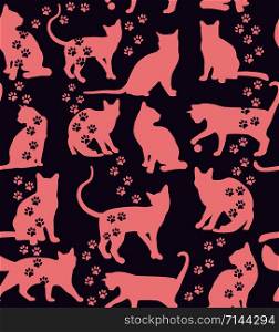 Seamless pattern of animals. Cats pattern on blue. . Seamless pattern of animals
