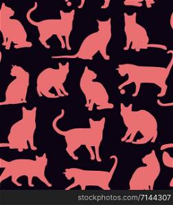 Seamless pattern of animals. Cats pattern on blue. . Seamless pattern of animals