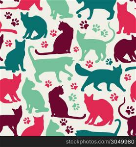 Seamless pattern of animals. Cats pattern on grey.. Seamless pattern of nicecolors cats background illustration