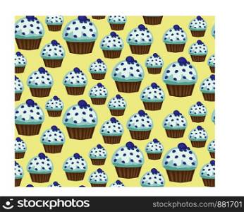 Seamless pattern of appetizing cupcakes with blue cream. Seamless pattern of appetizing cupcakes with green cream and mint
