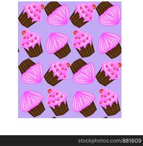 Seamless pattern of appetizing cupcakes with pink cream