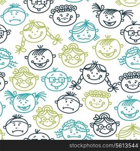 Seamless pattern of baby cartoon faces