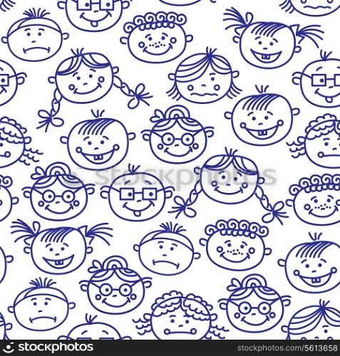 Seamless pattern of baby cartoon faces