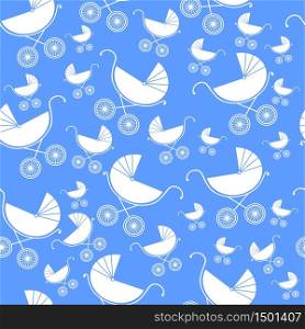 Seamless pattern of baby strollers. Vector illustration. Background