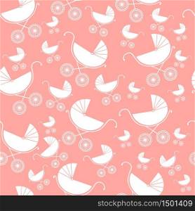 Seamless pattern of baby strollers. Vector illustration. Background