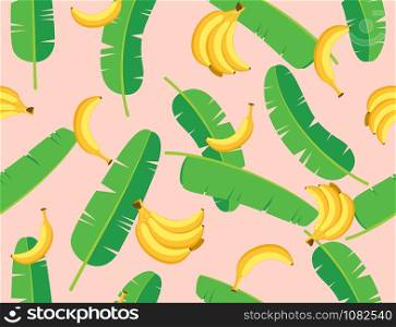 Seamless Pattern of banana leaves and bananas - Vector illustration