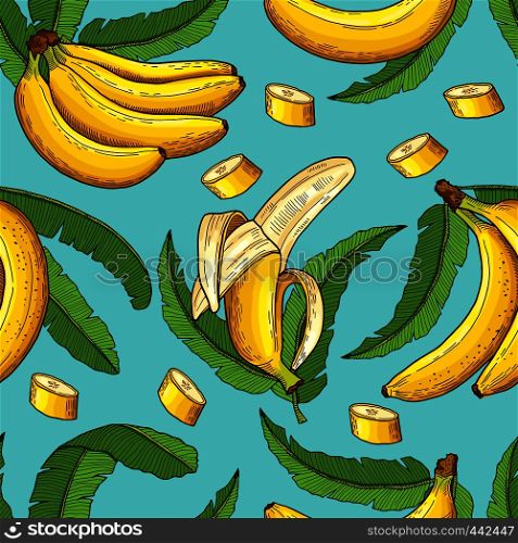 Seamless pattern of bananas. Vector illustrations of tropical food banana background seamless. Seamless pattern of bananas. Vector illustrations of tropical food