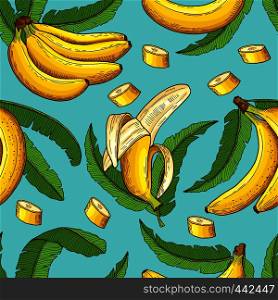Seamless pattern of bananas. Vector illustrations of tropical food banana background seamless. Seamless pattern of bananas. Vector illustrations of tropical food