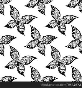 Seamless pattern of beautiful butterfly with outspread wings in black and white suitable for fabric or wallpaper design