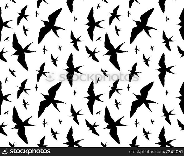Seamless pattern of birds silhouettes on a white background