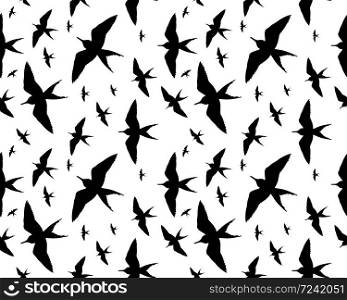 Seamless pattern of birds silhouettes on a white background