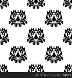 Seamless pattern of black and white floral arabesque motifs suitable for damask style fabric and wallpaper. Seamless pattern of floral arabesque motifs