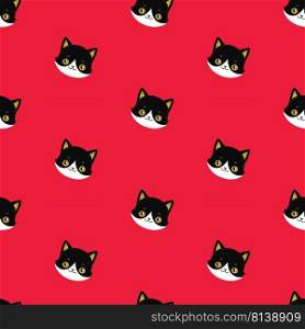Seamless Pattern of Black Heads of Cats. 
