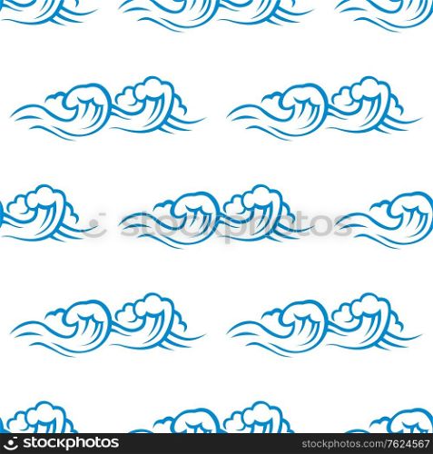 Seamless pattern of blue and white cresting ocean waves topped with foam in square format suitable for wallpaper or fabric design