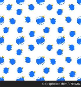 seamless pattern of blue christmas balls on white background