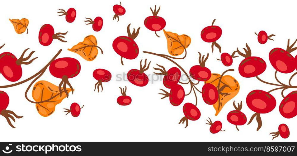 Seamless pattern of branches with rose hips. Image of seasonal autumn plant.. Seamless pattern of branches with rose hips. Image of autumn plant.