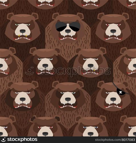 Seamless pattern of brown angry bear. A flock of evil and scary bears. Vector background