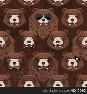 Seamless pattern of brown angry bear. A flock of evil and scary bears. Vector background