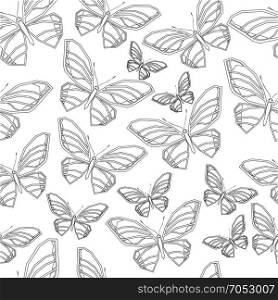 Seamless pattern of butterflies. Black and white vector illustration.. Butterfly4