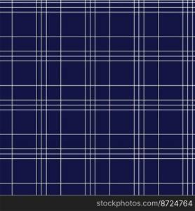 Seamless pattern of checkered tartan pattern in dark blue color with white geometric lines. Seamless pattern of checkered tartan