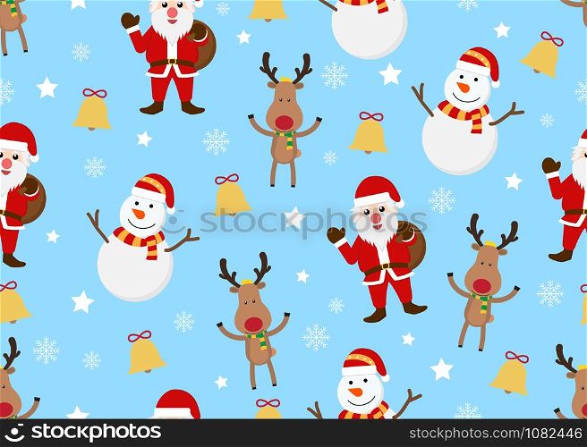 Seamless pattern of christmas holidays with cute cartoon santa and deer - Vector illustration