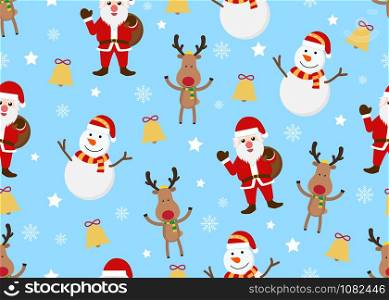 Seamless pattern of christmas holidays with cute cartoon santa and deer - Vector illustration