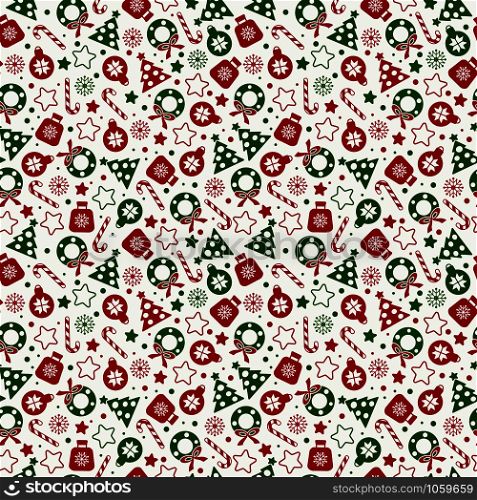 Seamless pattern of christmas texture icons on white background.