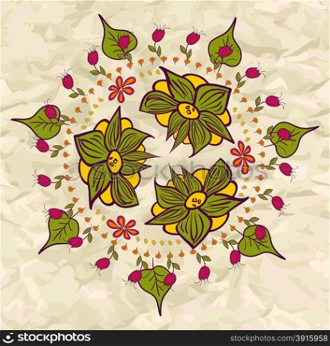 Seamless pattern of circle made of flowers and leaf