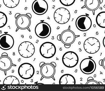 Seamless pattern of clock timer icon with number on white background - Vector Illustration