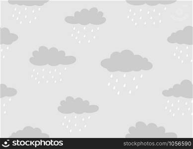 Seamless pattern of cloud with raindrop on grey background - Vector illustration