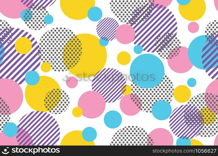 Seamless pattern of colorful dots and geometric circle modern on white background - Vector illustration