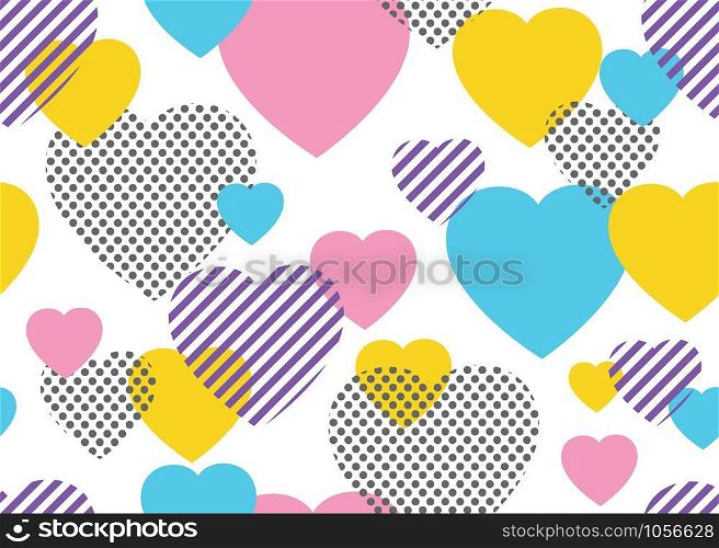Seamless pattern of colorful dots and geometric heart shape modern on white background - Vector illustration