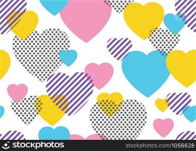 Seamless pattern of colorful dots and geometric heart shape modern on white background - Vector illustration
