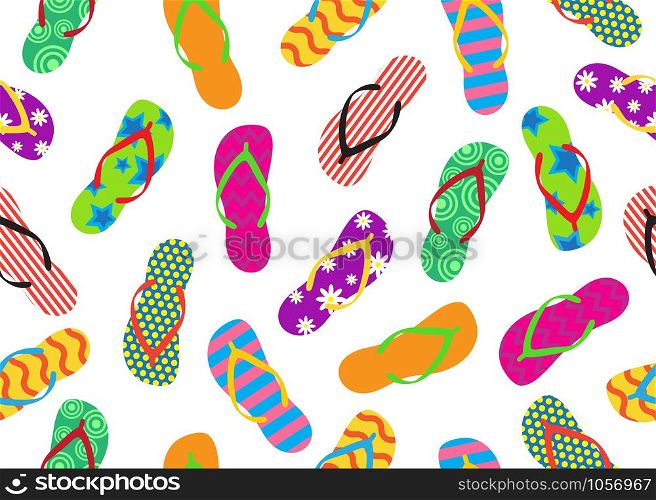 Seamless pattern of colorful flip flops set isolated on white background - Vector illustration