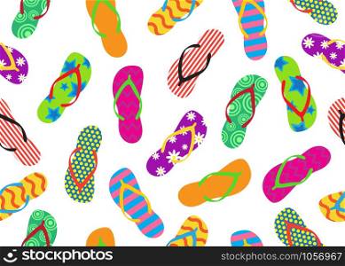 Seamless pattern of colorful flip flops set isolated on white background - Vector illustration