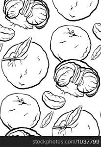 Seamless pattern of contour cartoon illustrations of mandarin and citrus. Vector texture for wrapper, wallpaper, textile and your creativity.. Seamless pattern of contour cartoon illustrations of mandarin and citrus. Vector texture