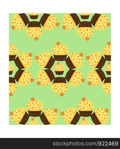 Seamless pattern of cupcakes with yellow cream, sweets, baked goods