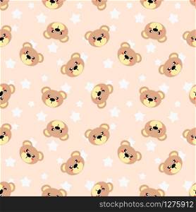 Seamless pattern of cute bear and white star vector on pastel tone color. Lovely cartoon pattern for children fashion, nursery, scrapbooking, textile, decoration and/or surface design.