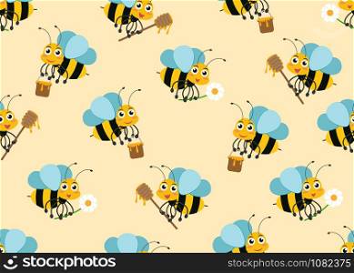 Seamless pattern of cute cartoon bee character mascots on background - Vector illustration