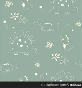 Seamless pattern of cute dinosaurs and other shapes. Vector illustration that is suitable for decorating fabric and textiles, Wallpapers, web page backgrounds or postcards.