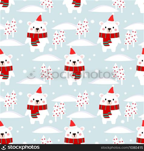 Seamless pattern of cute polar bear in Christmas season. Cute Animal in Christmas theme concept.